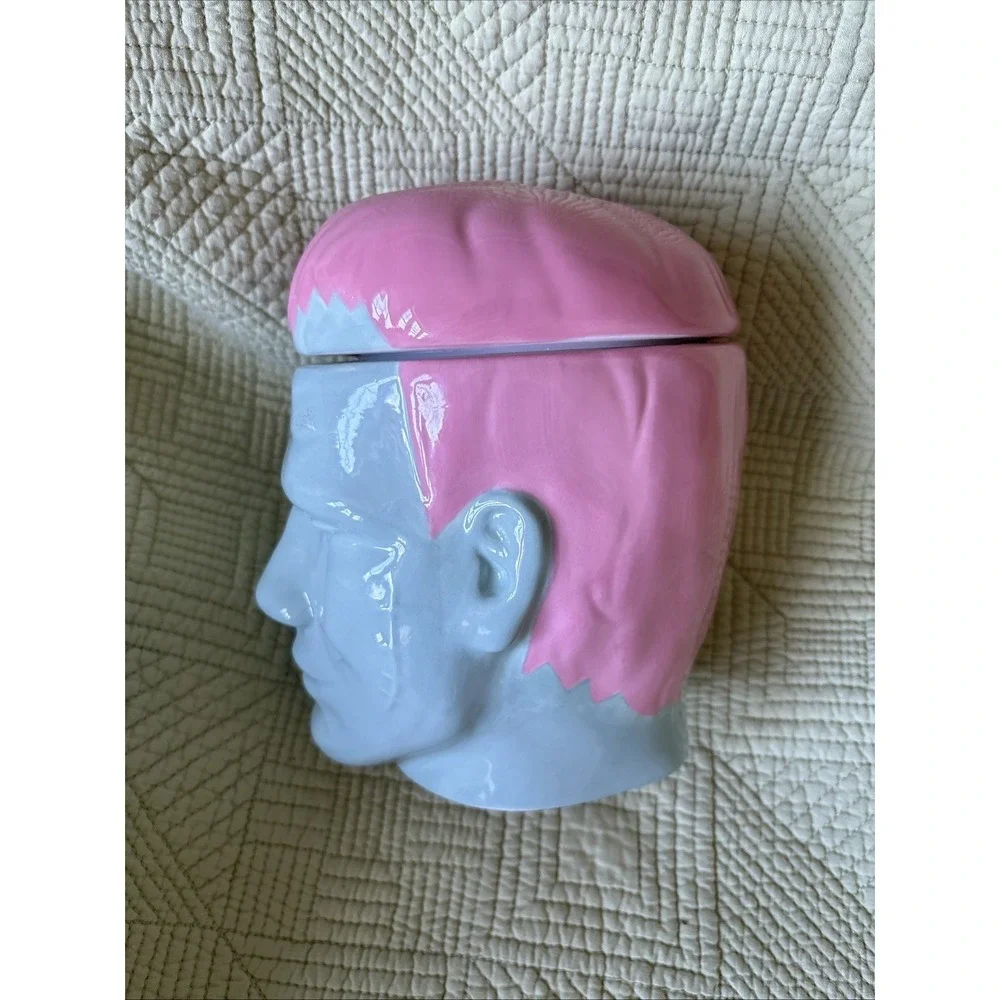 Frankenstein Monster Head Candy Jar Trinkets Pink Pastels Novelty Retro Repro